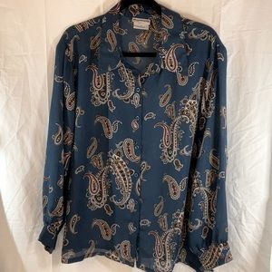 Bon Worth XLP teal button down long sleeve blouse. 100% polyester.